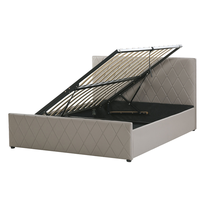 Beliani-ROCHEFORT-Bed met opbergruimte-Grijs-140 x 200 cm-Kunstleer