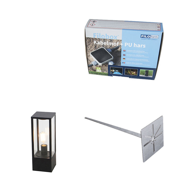 QAZQA Staande buitenlamp zwart 40 cm met grondpin en kabelmof -