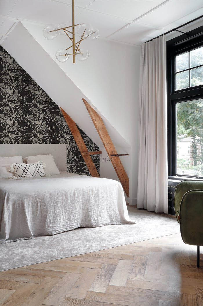 Origin Wallcoverings behang vogel gravure zwart - 347435 - 53 cm x 10,