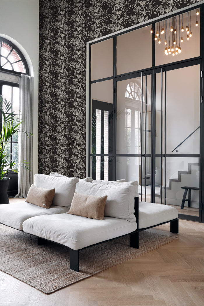 Origin Wallcoverings behang vogel gravure zwart - 347435 - 53 cm x 10,