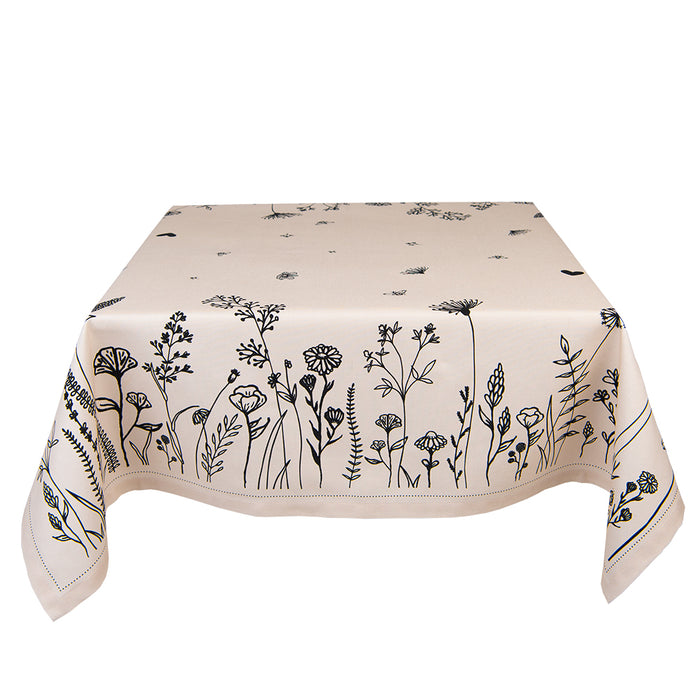 Clayre & Eef Tafelkleed 100x100 cm Beige Zwart Katoen Bloemen