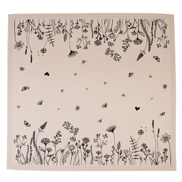 Clayre & Eef Tafelkleed 100x100 cm Beige Zwart Katoen Bloemen