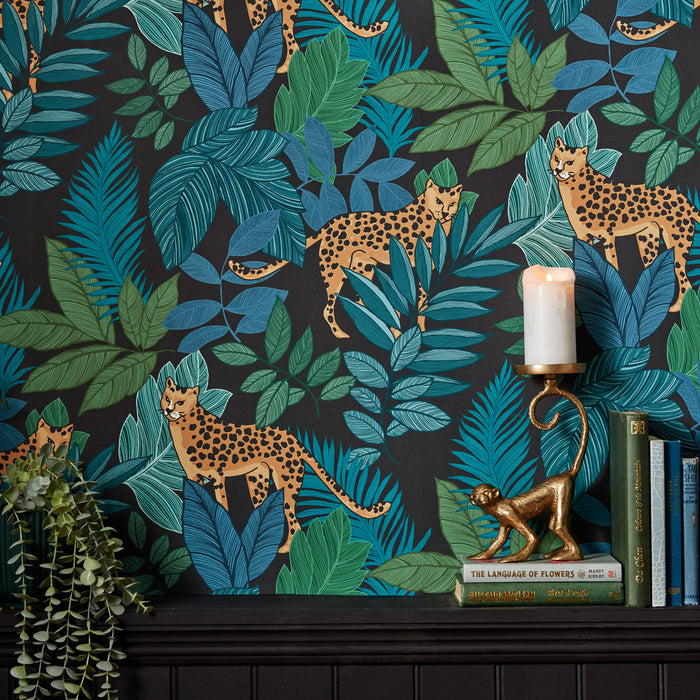 Envy vliesbehang Cheetin Night zwart|groen 10mx52 cm