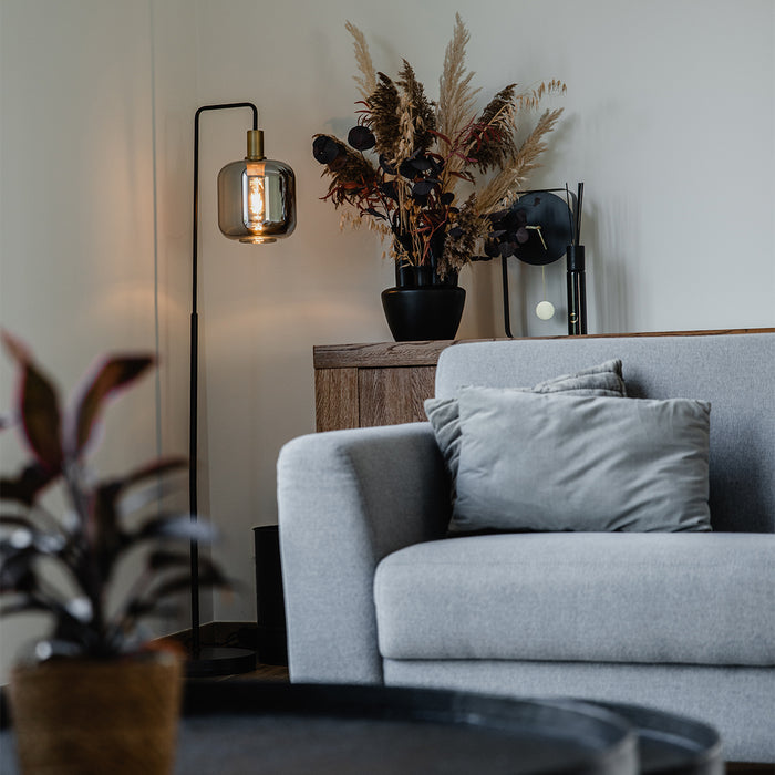 QAZQA Design vloerlamp zwart met goud en smoke glas - Zuzanna