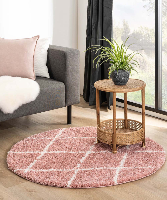 Boho&me Rond hoogpolig vloerkleed ruiten Habitat - roze|wit - 240 cm