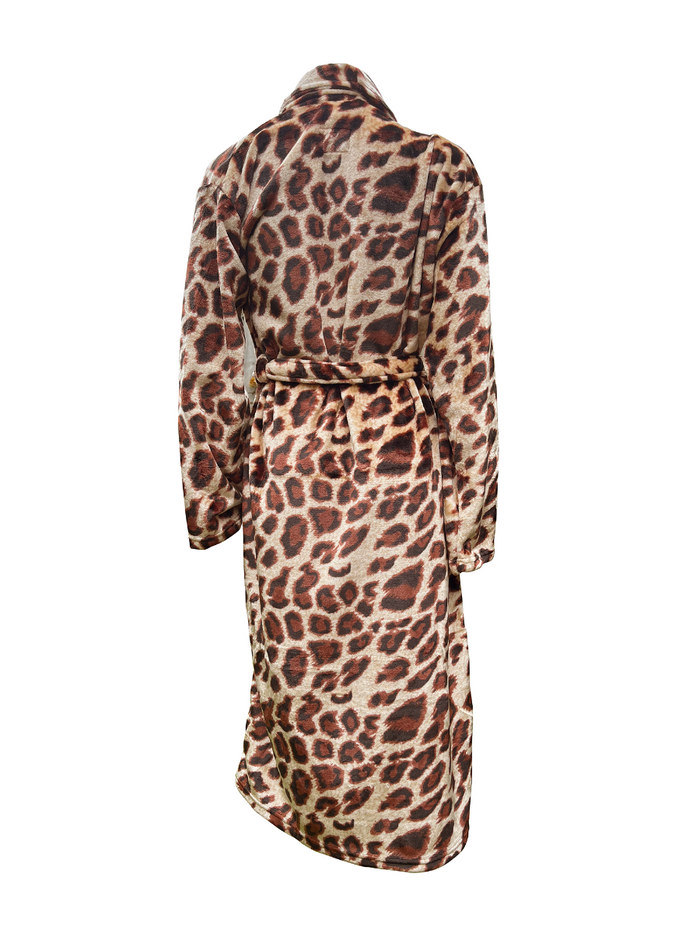 LINNICK Flanel Fleece Badjas Leopard - bruin