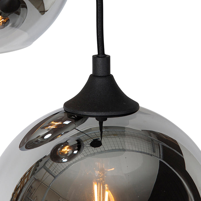 QAZQA Art deco hanglamp zwart met smoke glas 3-lichts - Wallace