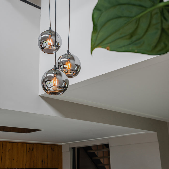 QAZQA Art deco hanglamp zwart met smoke glas 3-lichts - Wallace