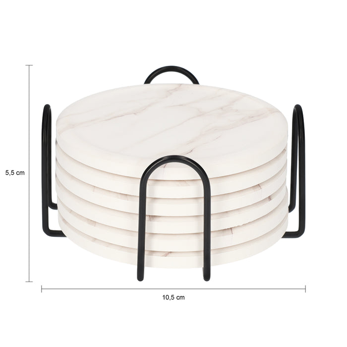 QUVIO Onderzetter set van 6 met houder - Marmer look - Wit