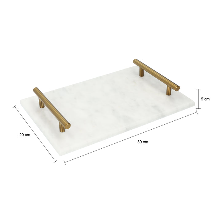 QUVIO Dienblad met gouden hendels - Marmer - Wit