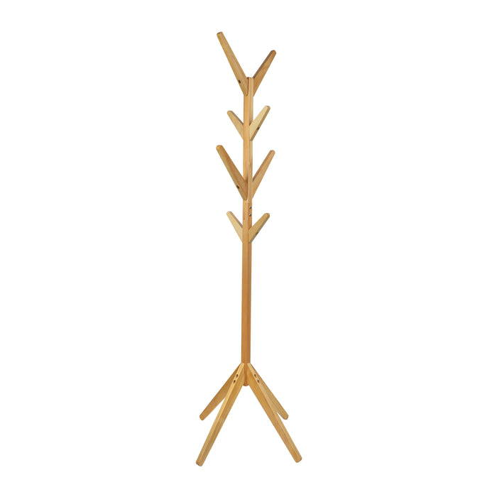 QUVIO Houten kapstok staand - 8 haken - Lichtbruin