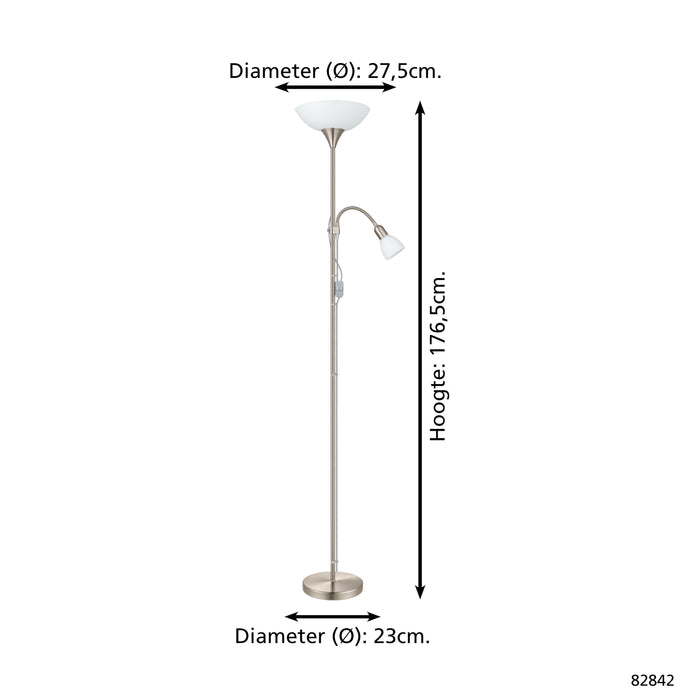 EGLO Up 2 Vloerlamp - E27|E14 - 176,5 cm - Grijs|Wit
