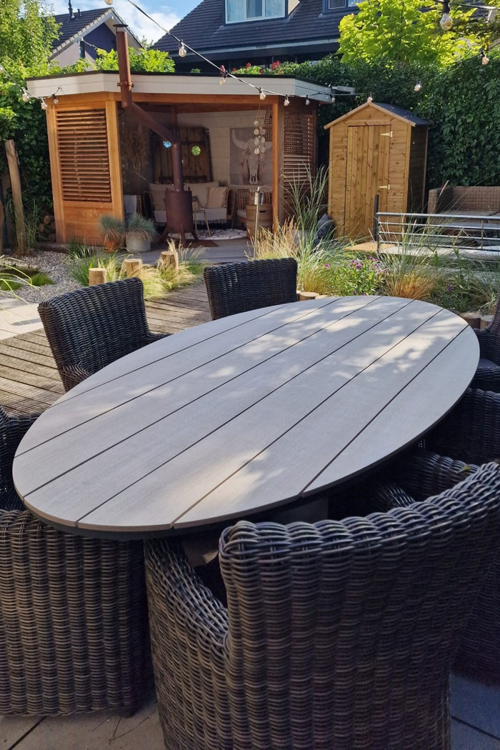 Edison tafel - ovaal - 220x115 cm - carbon black -light teak Vironwood