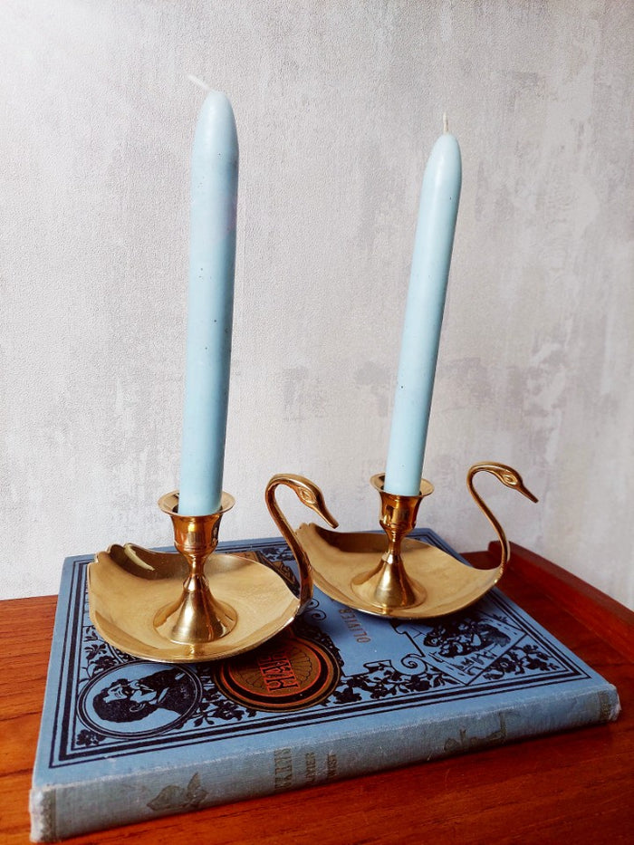 Reliving Set Messing Kaarsenhouders Zwaan Kerst