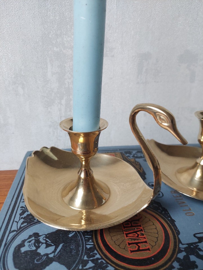 Reliving Set Messing Kaarsenhouders Zwaan Kerst