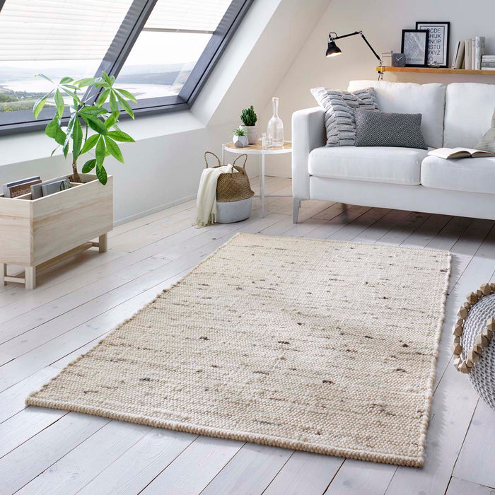 Tapeso Wollen vloerkleed handweef Oslo - crème|grijs - 120x170 cm