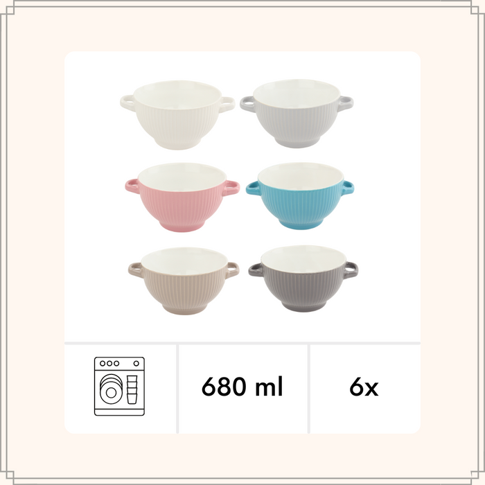 OTIX Soepkommen met oor Set van 6 Aardewerk Soepkommen 680 ml 6 Kle...