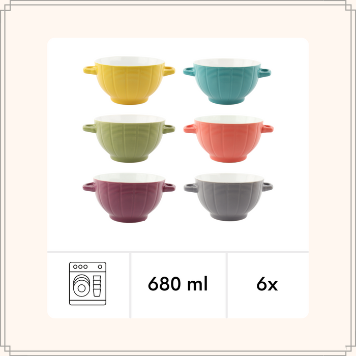 OTIX Soepkommen met oor Set van 6 Aardewerk Soepkommen 680 ml 6 Kle...