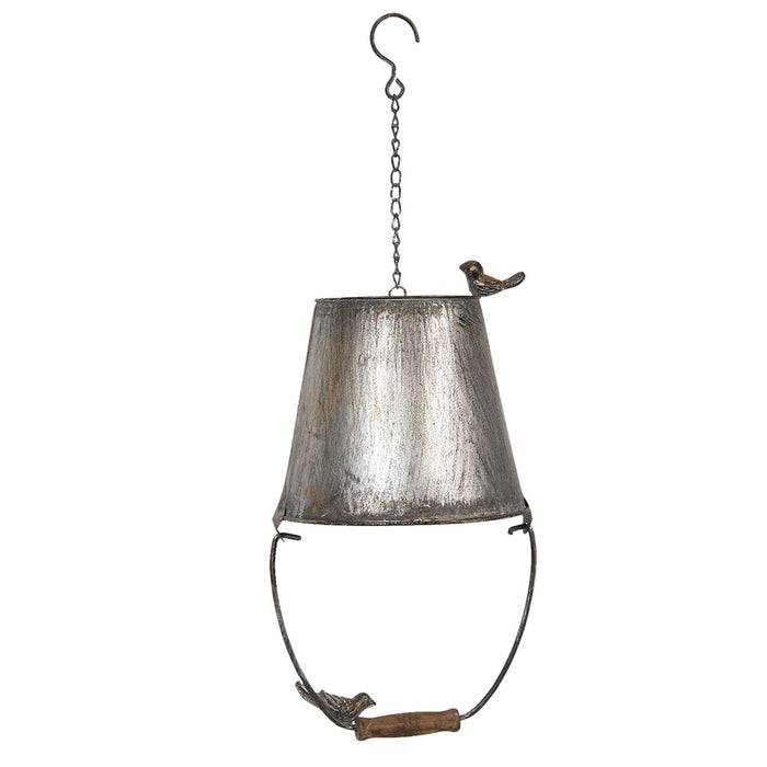 Clayre & Eef Vogelhuis Emmer 25x25x60 cm Grijs Metaal Rond Vogelhuisje