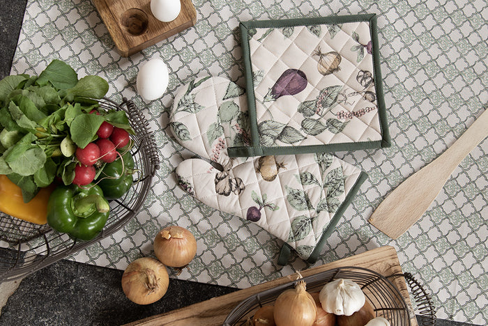 Clayre & Eef Ovenwant 16x30 cm Beige Groen Katoen Groenten