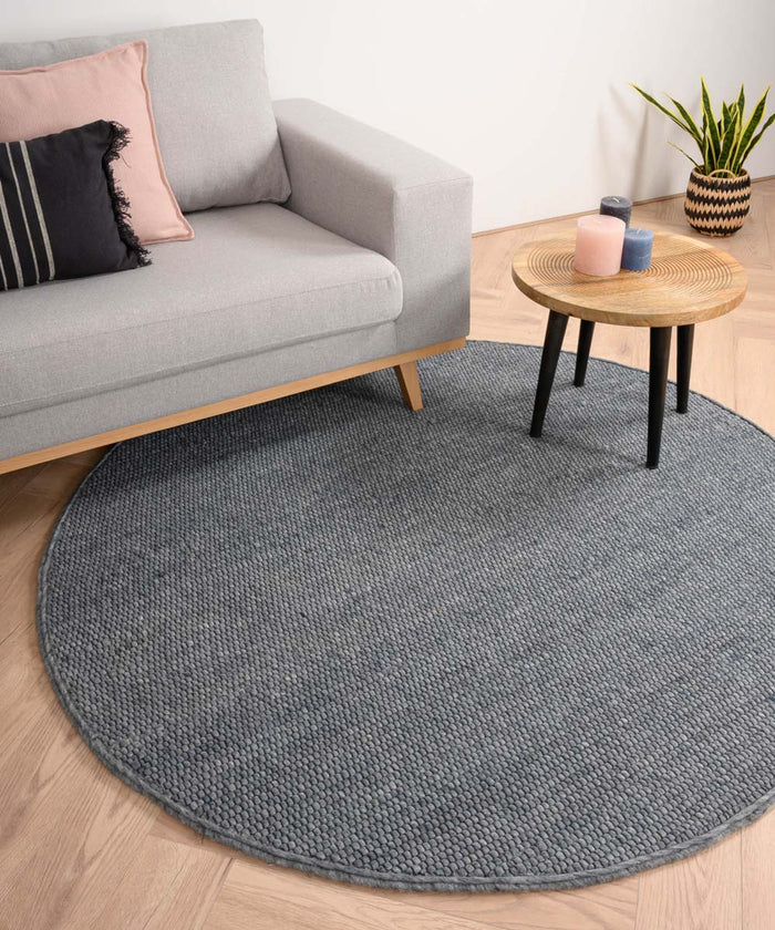 Nordic Weavers Rond wollen vloerkleed Lett - staalblauw - 120 cm rond