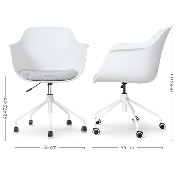 Nolon Nout-Liz Bureaustoel Wit - Lichtgrijs Kussen - Wit Onderstel