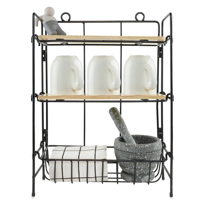 QUVIO Keukenrek wand staal en hout - Zwart en bruin