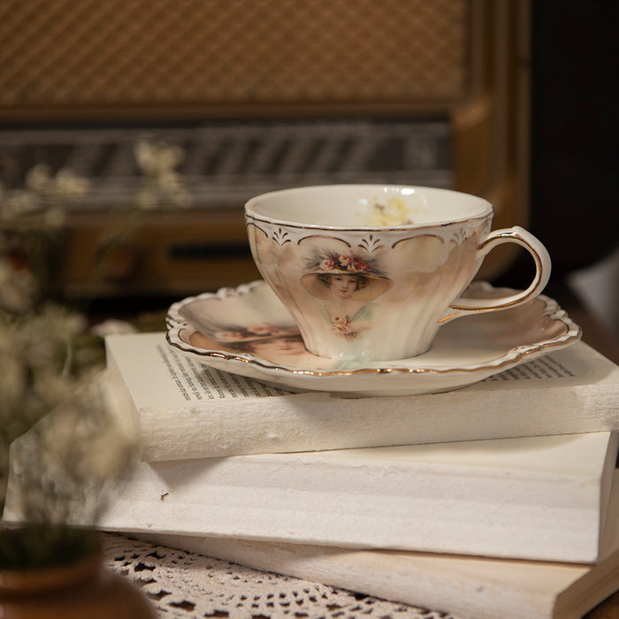 Clayre & Eef Kop en schotel 200 ml Wit Porselein Rond Servies