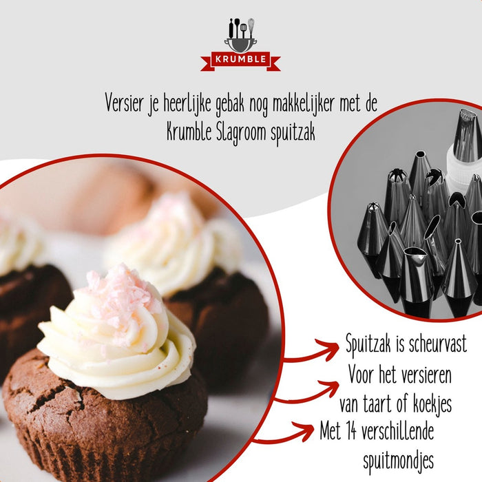 Krumble Slagroom spuitzak met 14 verschillende spuitmondjes