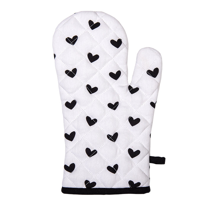 Clayre & Eef Ovenwant 18x30 cm Wit Zwart Katoen Harten Vogels