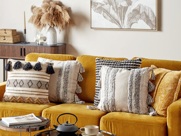 Beliani-HELICONIA -Sierkussen set van 2-Grijs-45 x 45 cm-Katoen