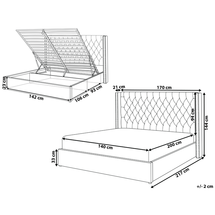 Beliani-LUBBON-Bed met opbergruimte-Zwart-140 x 200 cm-Fluweel