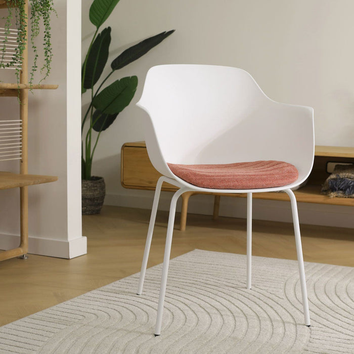 Nolon Nora-Liz Eetkamerstoel Wit - Terracotta Kussen - Witte Poten