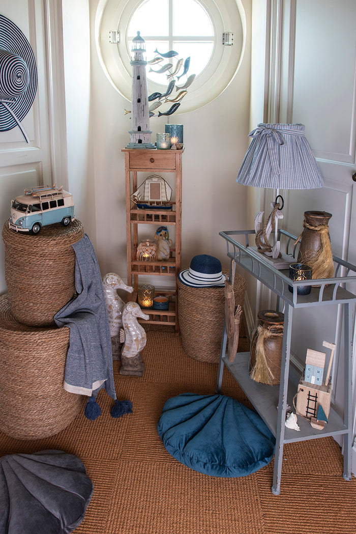 Clayre & Eef Theelichthouder Ø 10x12 cm Blauw Glas Rond