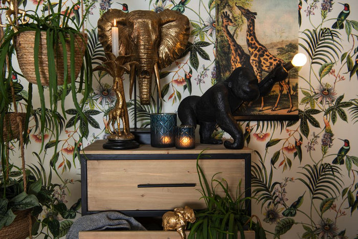 Clayre & Eef Theelichthouder Ø 10x12 cm Blauw Glas Rond