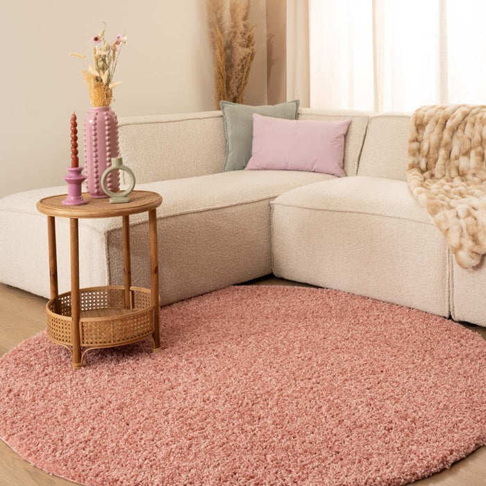 Tapeso Rond hoogpolig vloerkleed shaggy Trend effen - roze - 240 cm