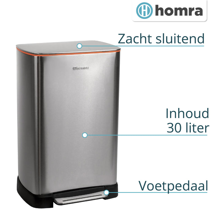 Homra Koniq Prullenbak met pedaal - 30 liter - RVS