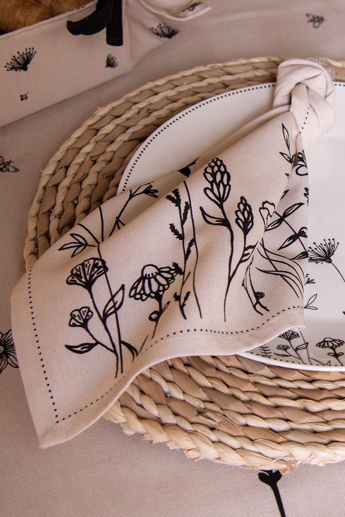 Clayre & Eef Servetten Katoen Set van 6 40x40 cm Beige Zwart Katoen