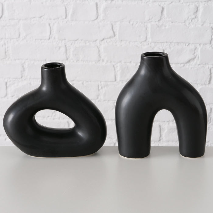 Vaas Boho Donut Keramiek – Mat Zwart – H20 cm