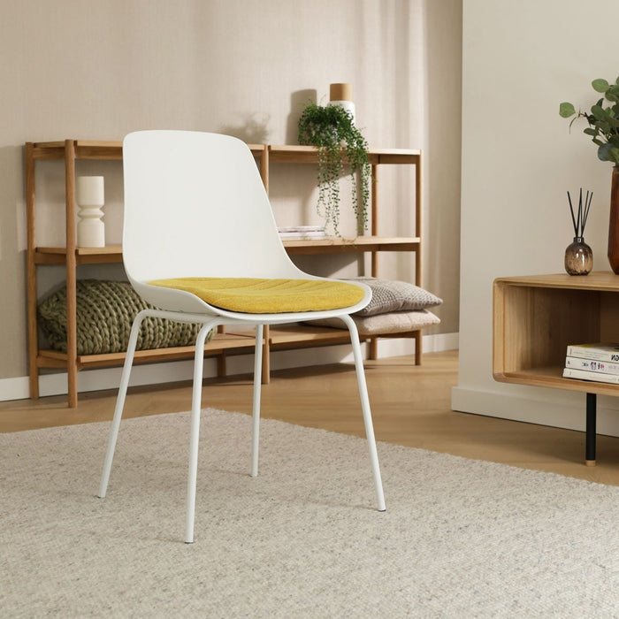 Nolon Nora-Liv Eetkamerstoel Wit - Okergeel Kussen - Witte Poten