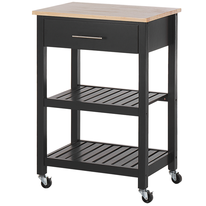 Beliani - HIUMA - Keukentrolley - Zwart - Rubberhout