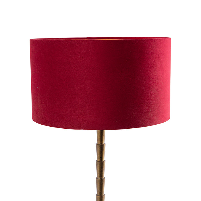 QAZQA Art Deco tafellamp brons velours kap rood 35 cm - Pisos
