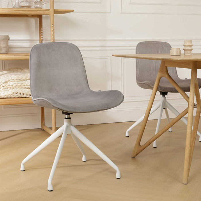 Nolon Nola-Fé Eetkamerstoel Grijs - Velvet - Draaibaar Wit Onderstel