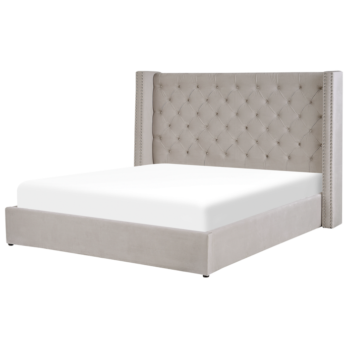 Beliani-LUBBON -Bed met opbergruimte-Lichtgrijs-180 x 200 cm-Fluweel