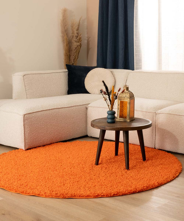 Tapeso Rond hoogpolig vloerkleed shaggy Trend effen - oranje - 80 cm