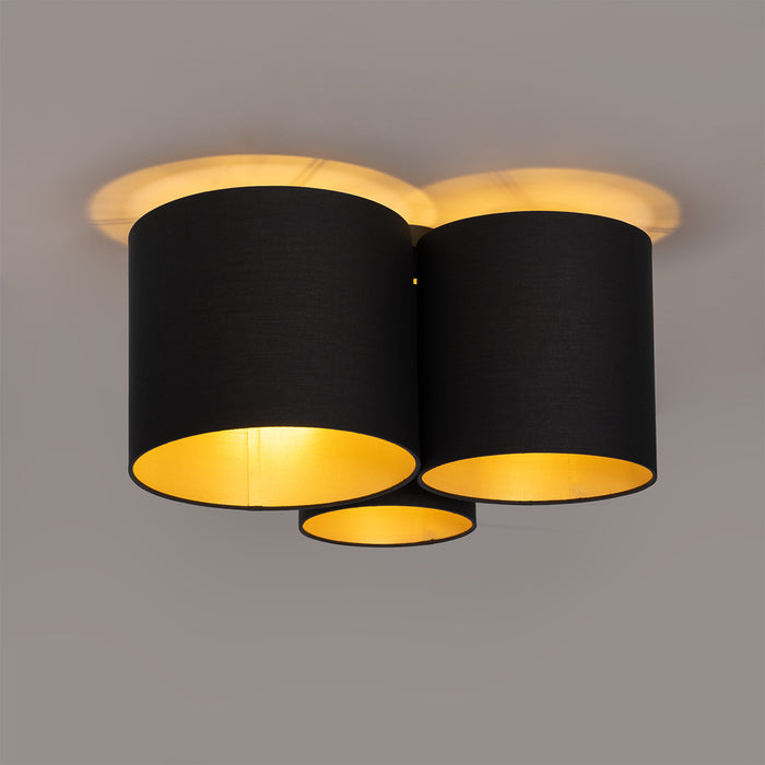 QAZQA Plafondlamp zwart met gouden binnenkant 3-lichts - Multidrum