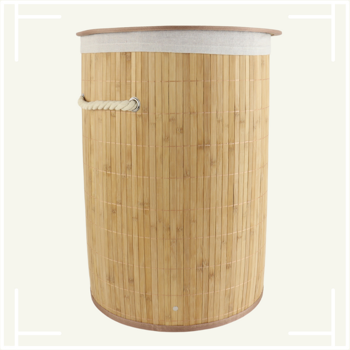 MARBEAUX Wasmand met Deksel Rond Bamboe 48 liter Bruin 35x50 cm Was...