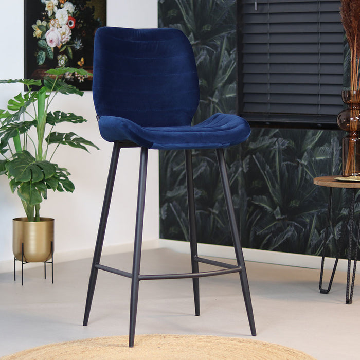 Bronx71 Velvet barkruk Toby donkerblauw 71 cm - Barkrukken set van 2