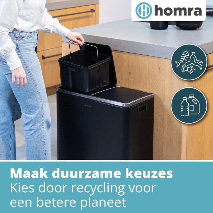 Homra QUICKX Duo Prullenbak - Afvalemmer Afvalscheiding 2 vakken – 60L