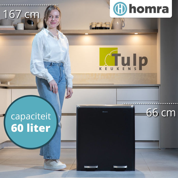 Homra QUICKX Duo Prullenbak - Afvalemmer Afvalscheiding 2 vakken – 60L